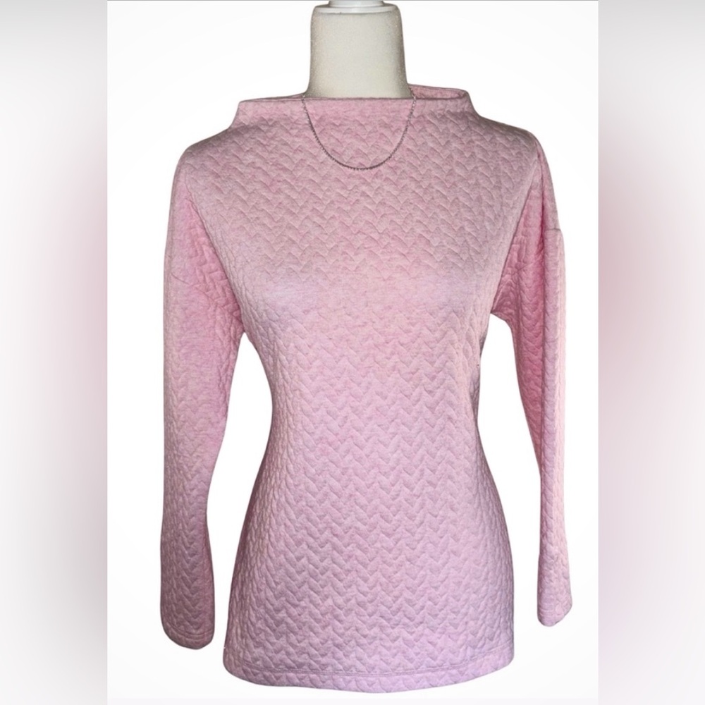 T by Talbots Pink Shimmer Quilted Knit Long Sleeve Pullover Top Size MP